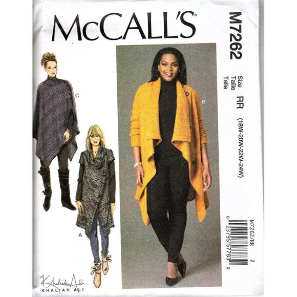 McCall's M7262 Womens 18W to 24W Khaliah Ali Sweater Coats and Poncho Pattern - Picture 1 of 2